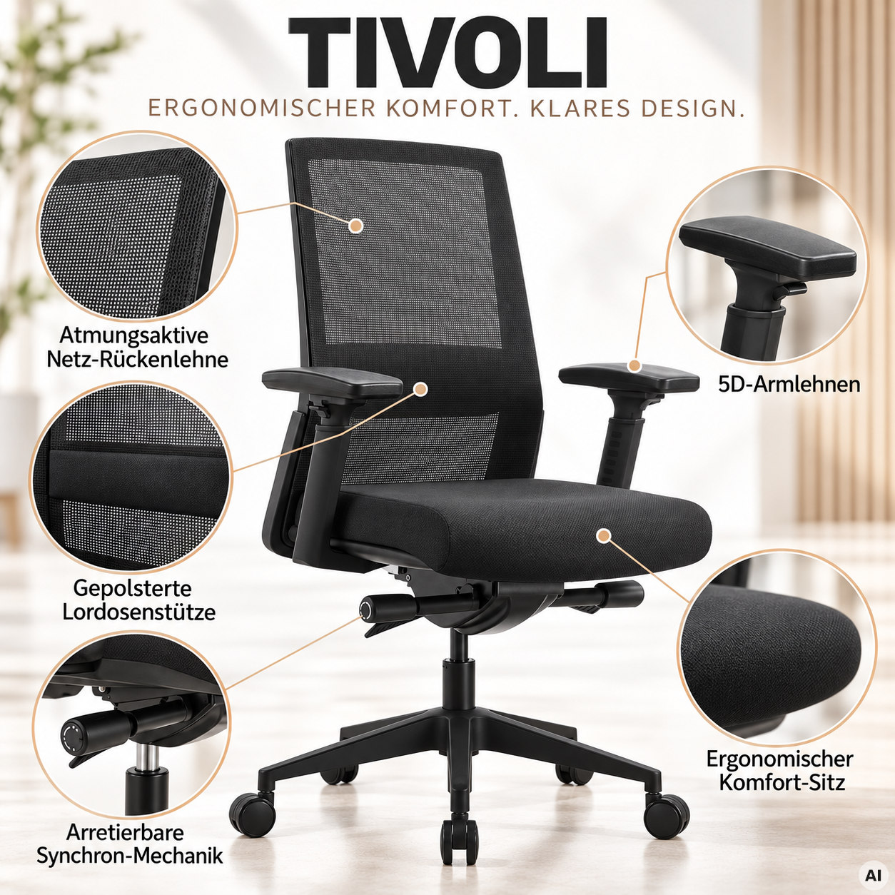 Tivoli - Ergonomischer Netz-Schreibtischstuhl